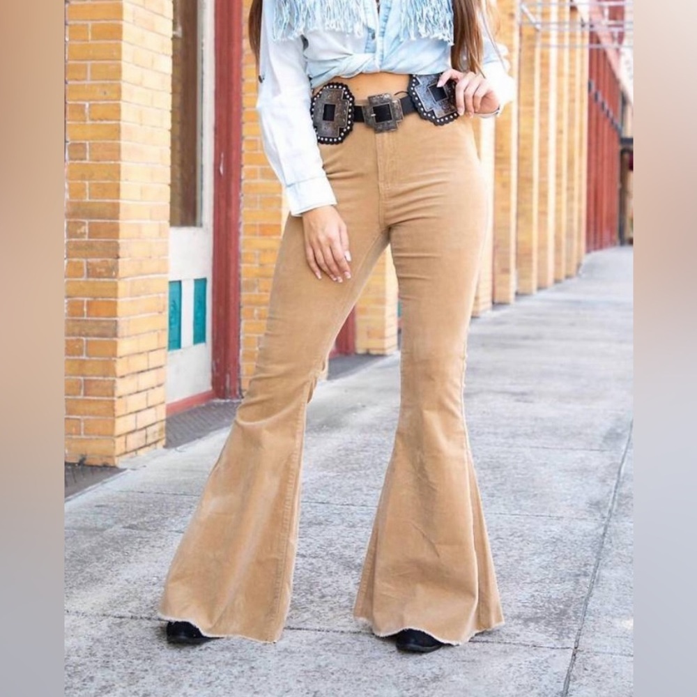 NWT Lucky & Blessed High Rise Flare Bell Jeans Pants Tan Corduroy Women’s 6
